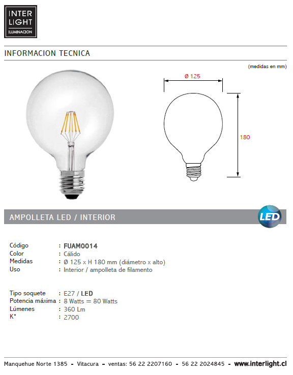 Ampolleta transparente vintage luz cálida LED E27 - FUAM0014