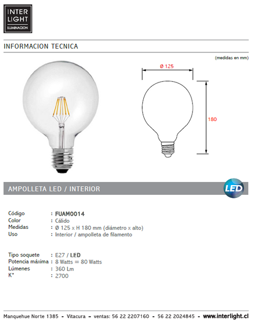 Ampolleta transparente vintage luz cálida LED E27 - FUAM0014