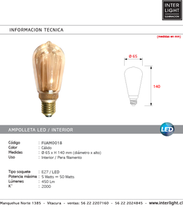 Ampolleta vintage luz cálida LED E27 - FUAM0018