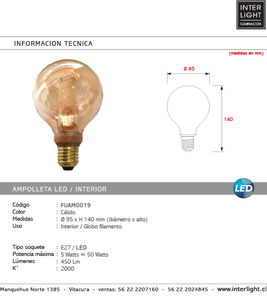 Ampolleta vintage luz cálida LED E27 - FUAM0019