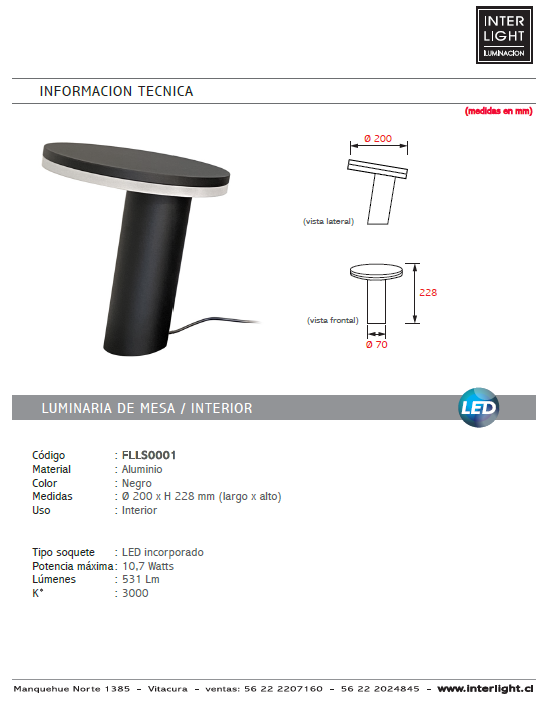 Lámpara sobremesa aluminio negro LED 10,7W - FLLS0001