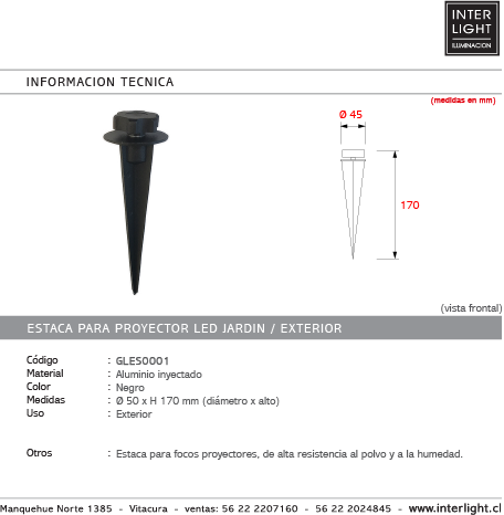 Estaca color negro para proyector de exterior - GLES0001