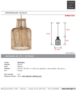 Lámpara colgante bambú natural Ø 34cm E27 - IXLC0041