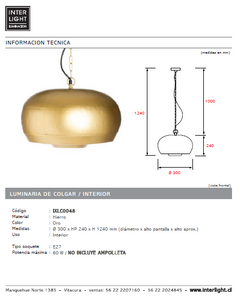 Lámpara colgante hierro color oro Ø 30cm E27 - IXLC0048