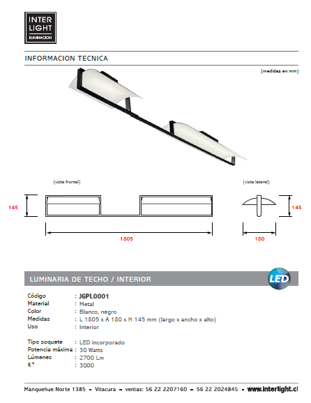 Plafón luz indirecta negro blanco LED 30W - JGPL0001