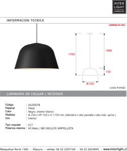 Lámpara colgante metal negro Ø25x15 cm E27 - JILC0078