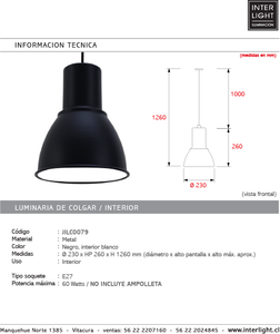 Lámpara colgante metal negro interior blanco Ø23x26 cm E27 - JILC0079