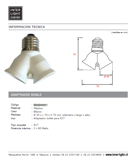 Adaptador para dos luces E27 - KKAD0001