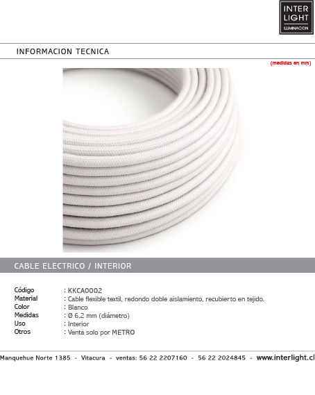 Metro de cable blanco textil - KKCA0002