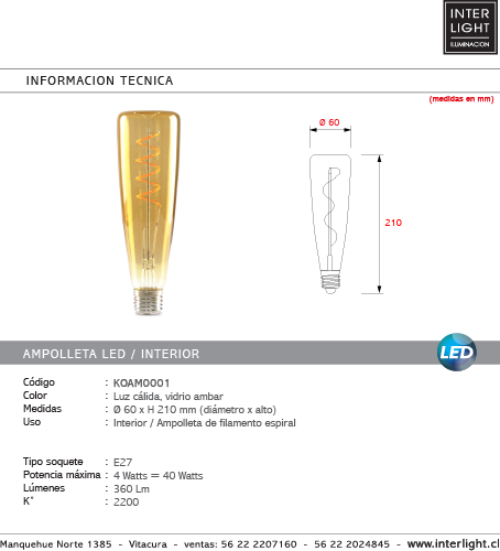Ampolleta vintage ámbar LED 4W E27 - KOAM0001