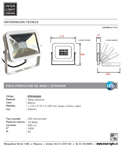 Proyector de área exterior LED 20 W - KYFO0006