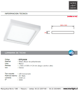 Plafón metal blanco 30x30 cm LED 24W
