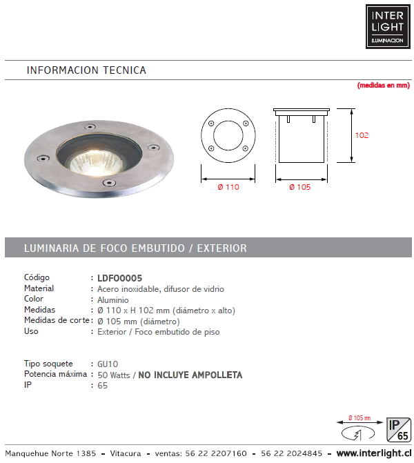 Foco piso embutido aluminio GU10 - LDFO0005