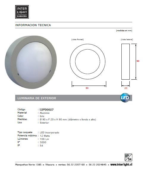 Foco aluminio gris Ø9x2x9 cm 12W LED - LDFO0027