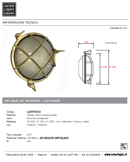 Apliqué bronce vidrio exterior  IP44 Ø22 cm E27 - LGAP0002