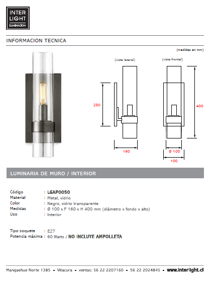 Apliqué metal vidrio negro Ø10x16 cm E27 - LGAP0050