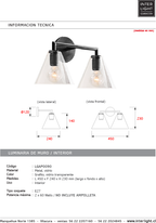 Aplique metal vidrio grafito 45x23 cm 2 luces E27 - LGAP0090