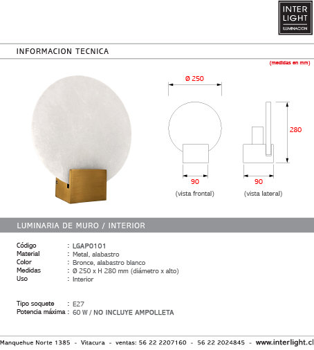 Apliqué metal alabastro bronce Ø25x28 cm E27 - LGAP0101