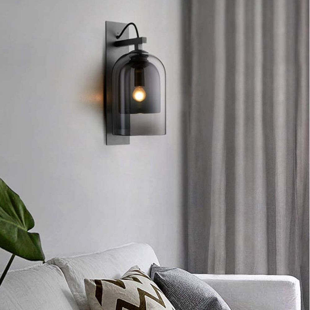 Aplique metal vidrio humo negro Ø15X19X34 cm E27 - LGAP0103