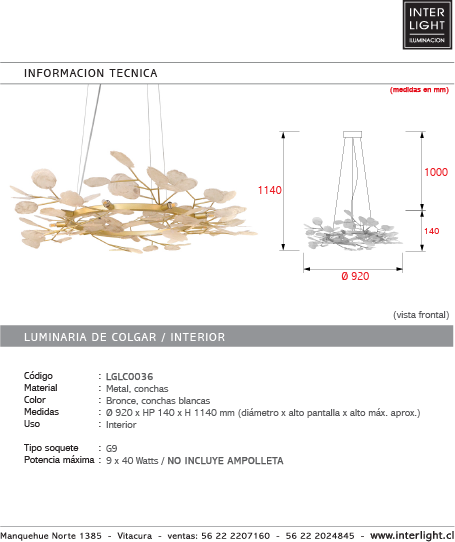 Lámpara colgante metal conchas bronce Ø92cm 9 luces G9 - LGLC0036