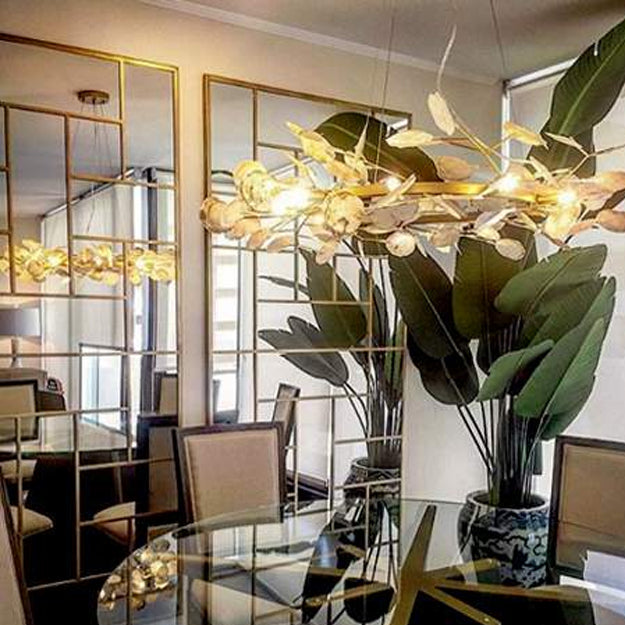 Lámpara colgante metal conchas bronce Ø92cm 9 luces G9 - LGLC0036