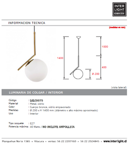 Lámpara colgante metal vidrio bronce Ø20 cm E27 - LGLC0075