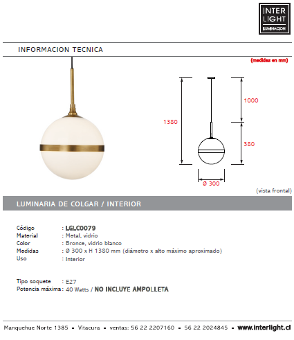 Lámpara colgante metal vidrio bronce blanco Ø30 cm E27 - LGLC0079