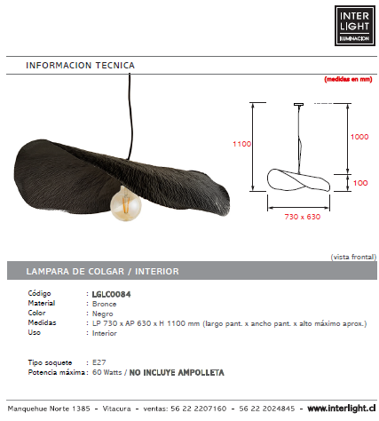Lámpara colgante bronce color negro  73x63 cm E27 - LGLC0084