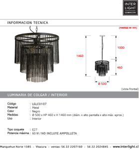 Lámpara colgante metal negro Ø50x46 cm 3xE27 - LGLC0107