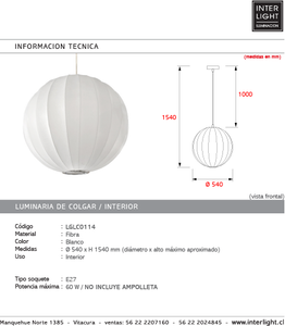 Lámpara colgante fibra blanco Ø54 cm E27 - LGLC0114