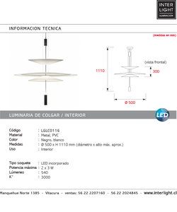 Lámpara colgante PVC blanco metal negro 2 luces LED 2x3W - LGLC0116