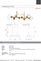 Lámpara colgante bronce vidrio transparente 110 cm 8 luces E27 - LGLC0138