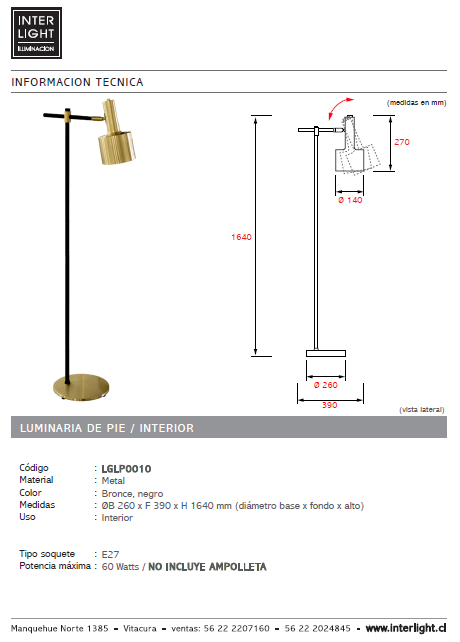 Lámpara de pie metal negro bronce E27 - LGLP0010