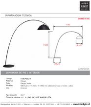 Cargar imagen en el visor de la galería, Lámpara de pie arco metal negro Ø52x17,8x1,90 cm E27 - LGLP0028
