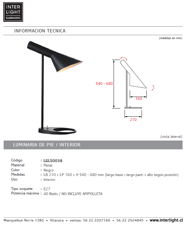 Lámpara sobremesa metal negro E27 - LGLS0038