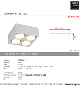 Plafón metal blanco dirigible 4 luces GX53 - LGPL0012