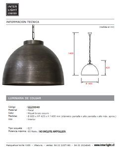 Lámpara colgante metal níquel bruto oscuro 60 cm E27 - LLLC0040