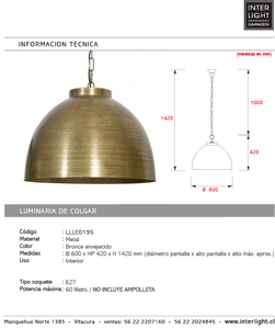 Lámpara colgante metal bronce envejecido Ø 60 cm E27 - LLLC0195