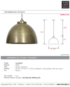 Lámpara colgante metal bronce envejecido Ø45 cm E27 - LLLC0221