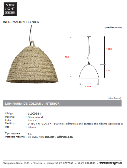 Lámpara de fibra natural Ø 45 cm E27