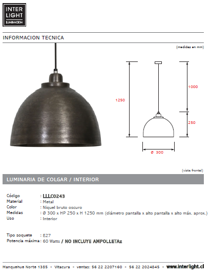 Lámpara colgante metal niquel bruto oscuro Ø 30 cm E27 - LLLC0243