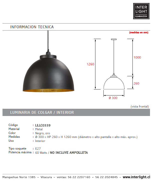 Lámpara colgante metal negro oro Ø 30 cm E27 - LLLC0339