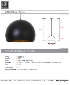 Lámpara colgante metal negro mate oro Ø45 cm E27 - LLLC0355