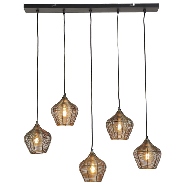 Lámpara colgante metal bronce envejecido 1,00x22 cm 5 luces E27 - LLLC0375