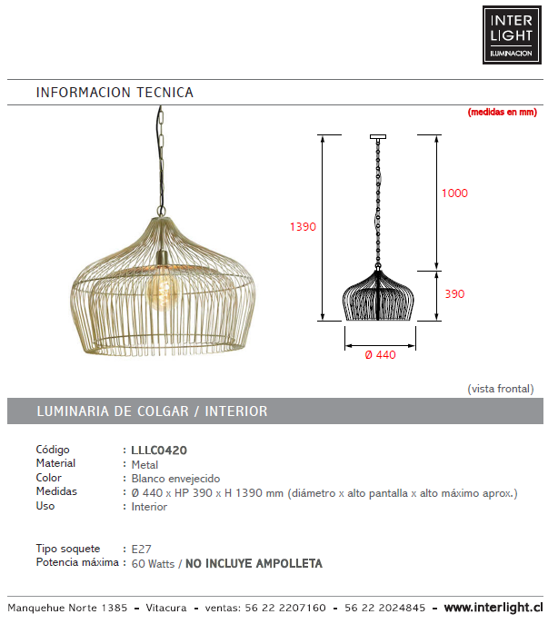 Lámpara colgante metal bronce envejecido Ø44 cm E27 - LLLC0420