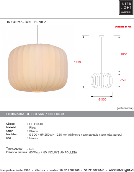 Lámpara colgante fibra blanco Ø35x25 cm E27 - LLLC0440