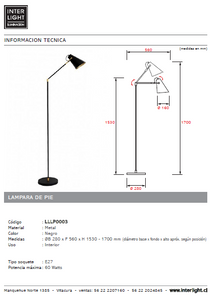 Lámpara de pie metal negro Ø28x1,53 cm E27