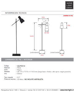Lámpara de pie metal negro 31x1,41 cm E27 - LLLP0010