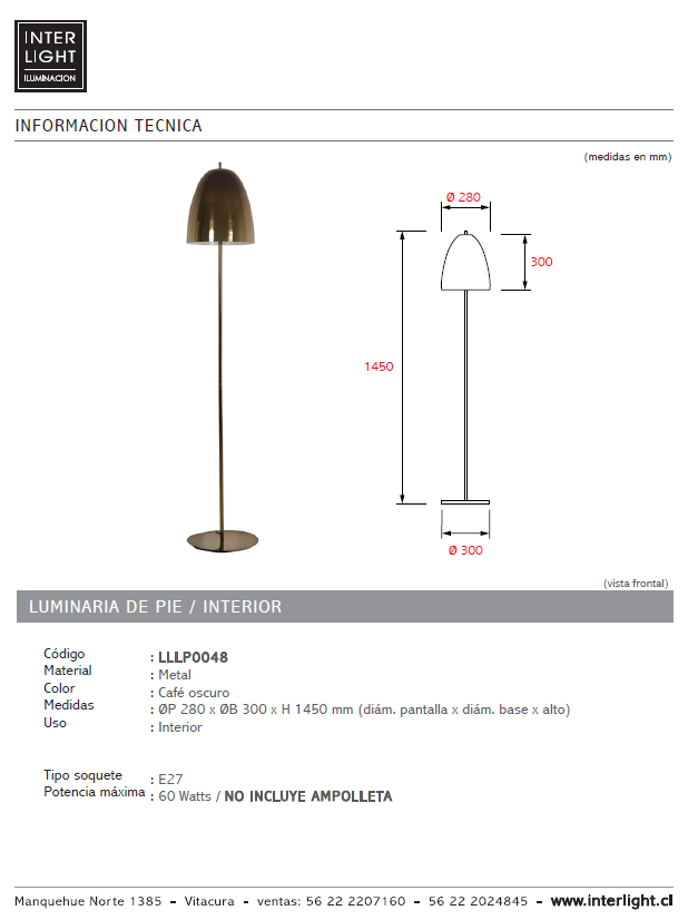 Lámpara de pie metal café oscuro Ø28x1,45 cm E27 - LLLP0048