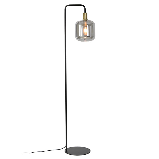 Lámpara de pie metal vidrio negro dorado humo Ø28x32x1,55 cm E27 - LLLP0061